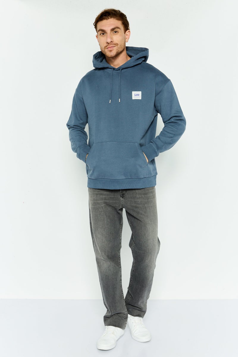 LEE Men Hooded Brand Logo Long Sleeves Sweatshirt, Slate Blue - Image 2